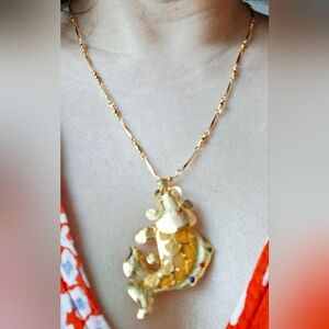 Vintage 80s Gold Jewelled Fish Necklace/Brooch
